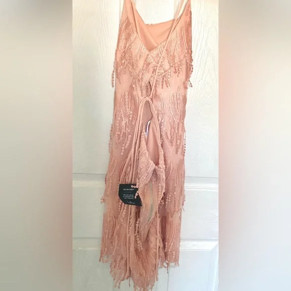 Lulus Making Magic Blush Pink Fringe Lace-Up Mini Dress